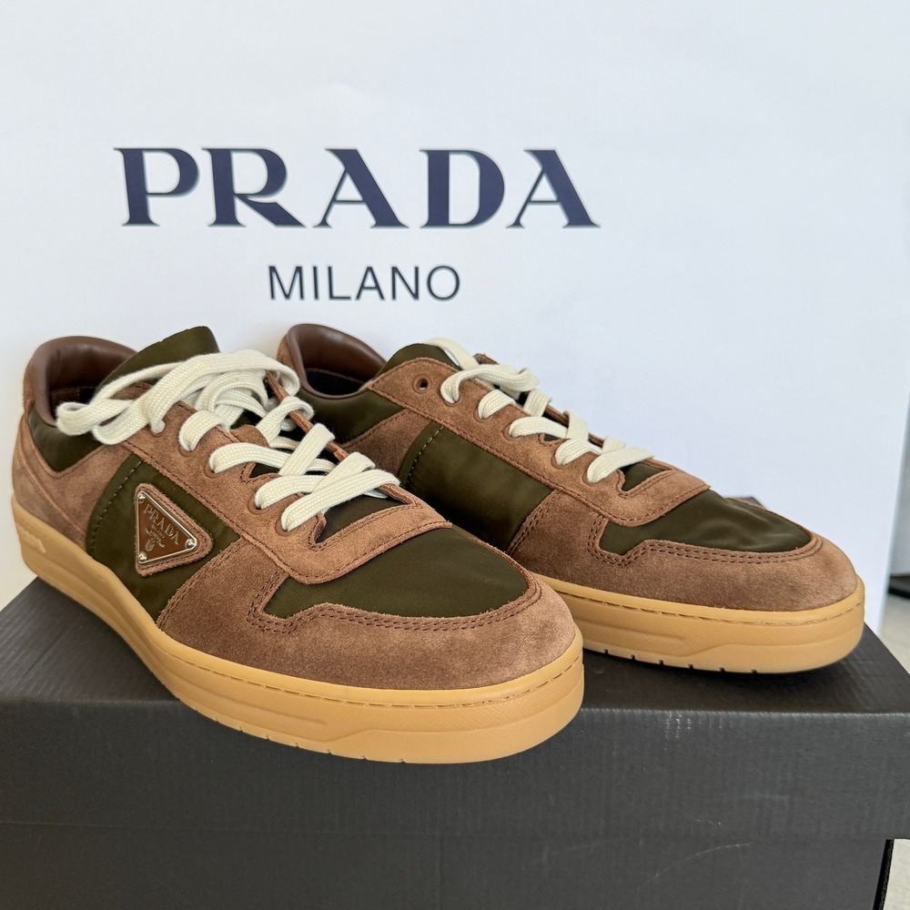 Prada Milano 2EE364 Men Brown/Green Suede Fabric Downtown Sneakers shoes UK 9 - Picture 11 of 16